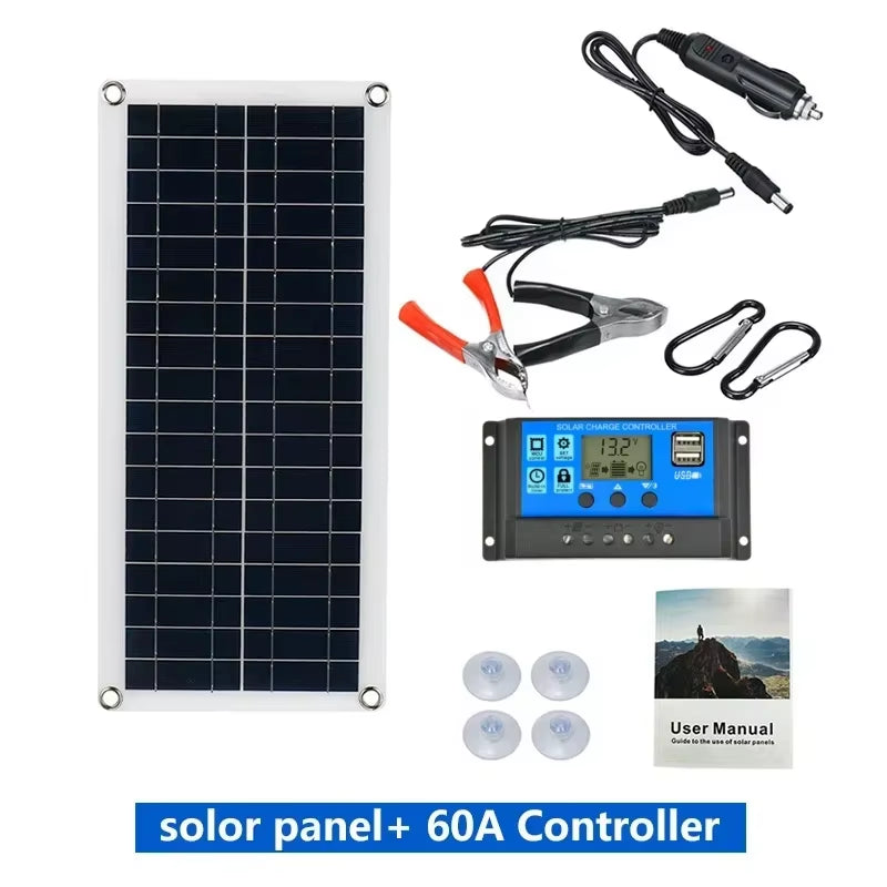 1000W Solar Panel 12V Solar Cell 10A-100A Controller Solar Plate Kit for Phone RV Car Caravan Home Camping Outdoor Battery