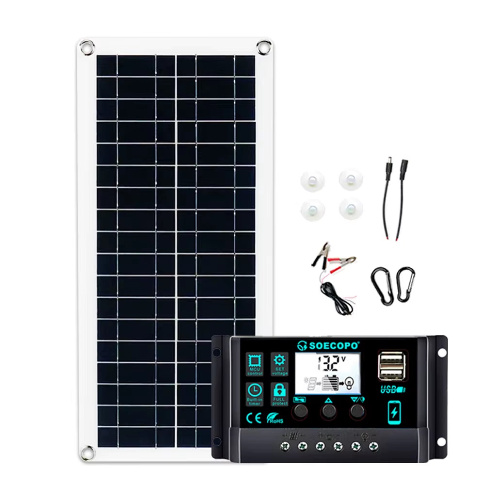 1000W Solar Panel 12V Solar Cell 10A-100A Controller Solar Plate Kit for Phone RV Car Caravan Home Camping Outdoor Battery