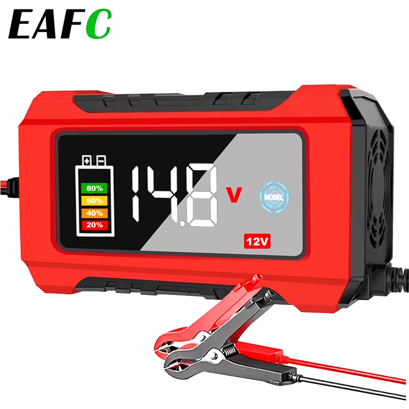12V 6A Fully Automatic Car Battery Charger Pulse Repair LCD Battery Charger for Auto Moto Lead Acid Battery Smart Charging