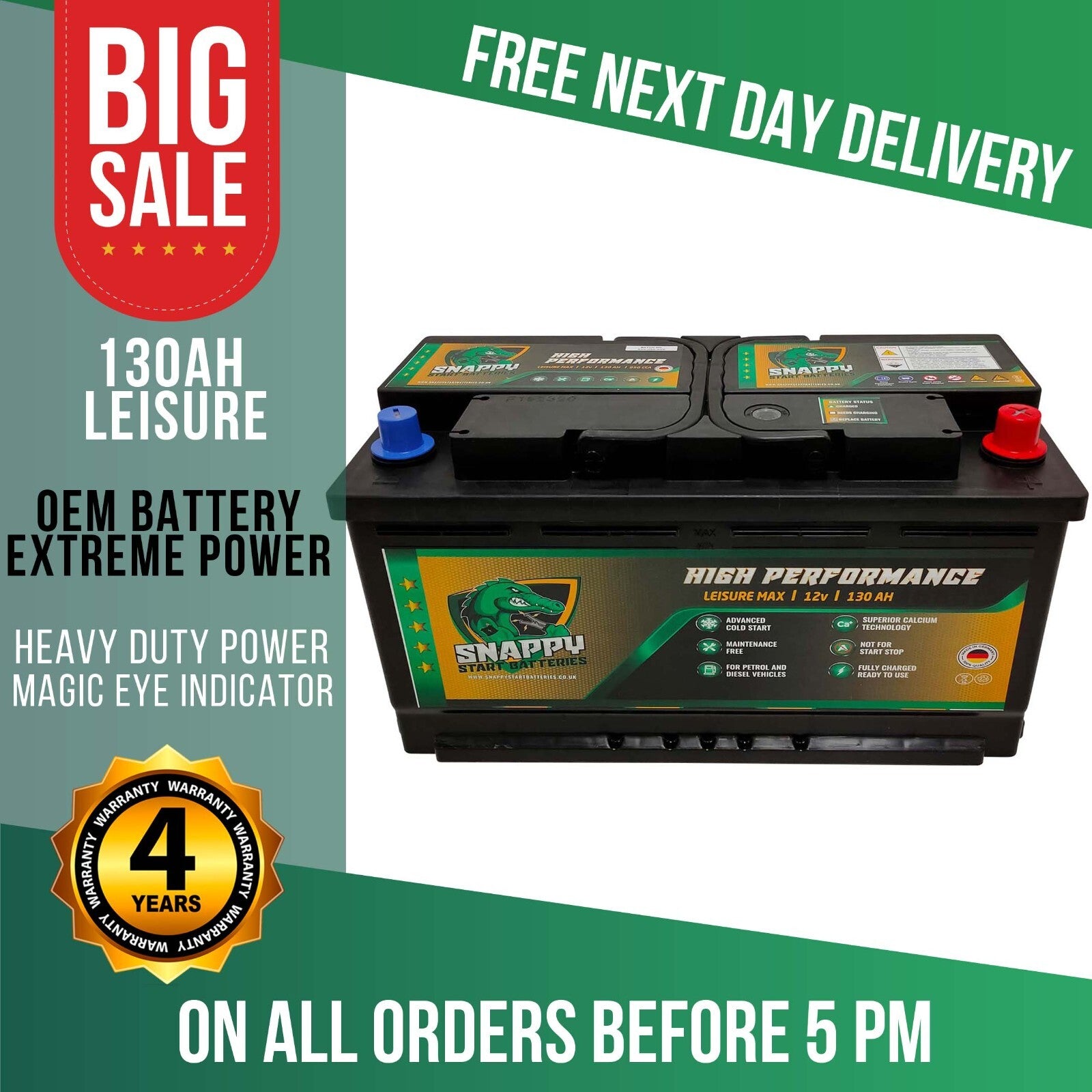 12V 130Ah Leisure Battery High Power Deep Cycle 4Yr Warranty Caravan Campervan