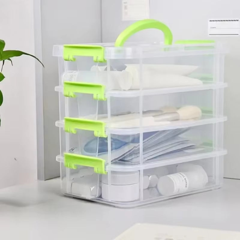 4-Layer Transparent Plastic Storage Box Cover Partitioned Drawer Storage Box Building Block Storage Box Portable Storage Box