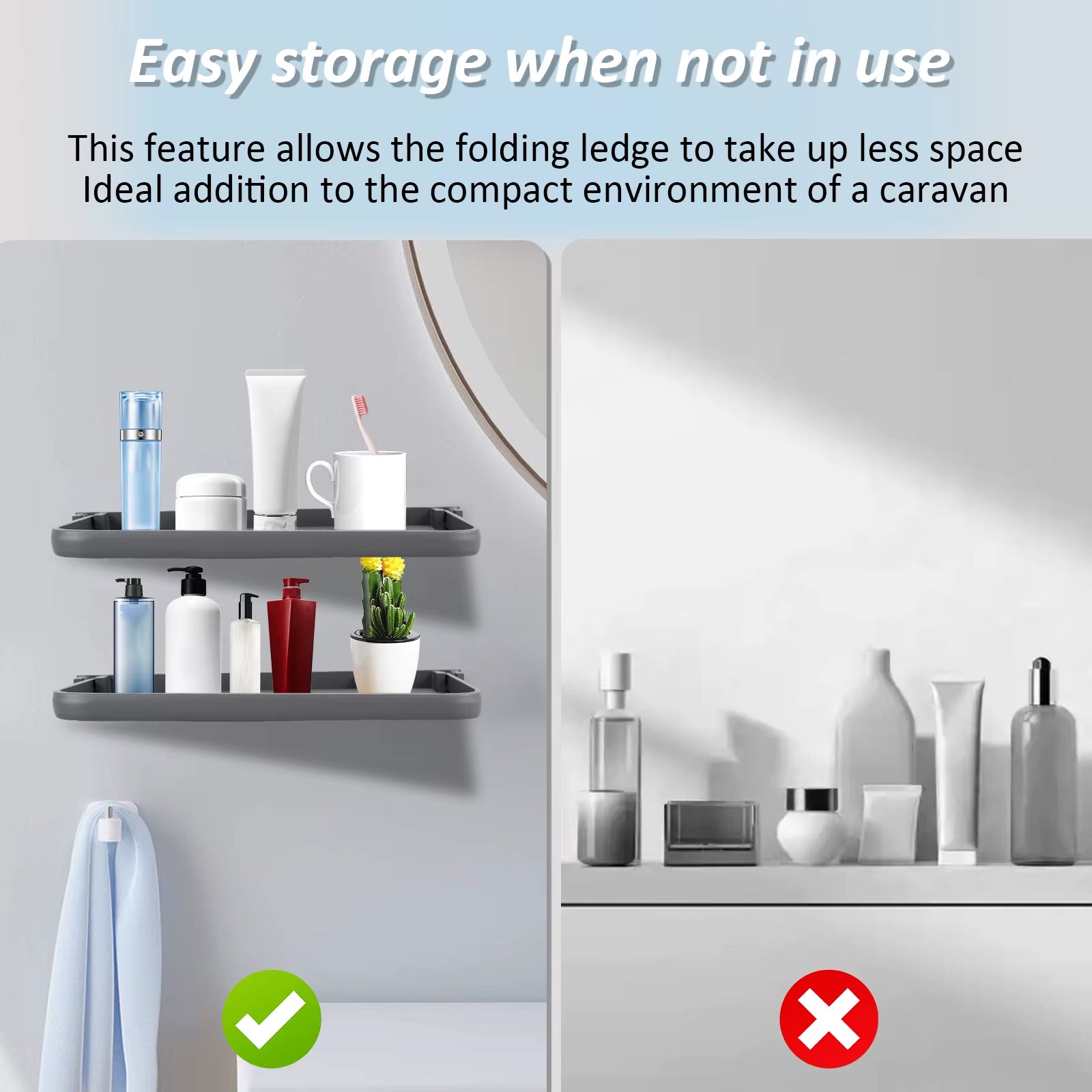 2Pcs RV Foldable Shelf Space Saving Organizer Aluminum Wall Storage Rack RV Floating Shelf Easy to Install Car Accessories