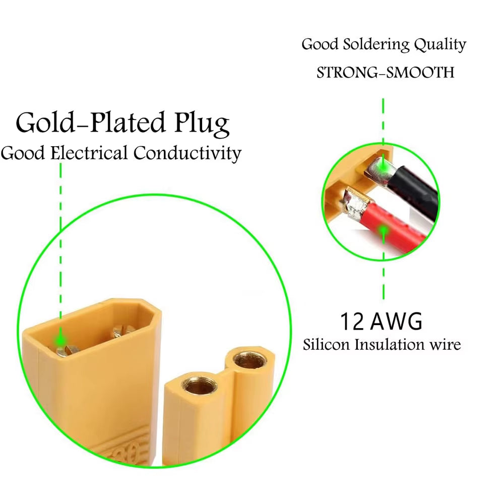 XT60 12AWG Parallel Battery Connector Male/Female Cable Dual Extension 40CM/60CM Silicone Wire for RC Battery Motor