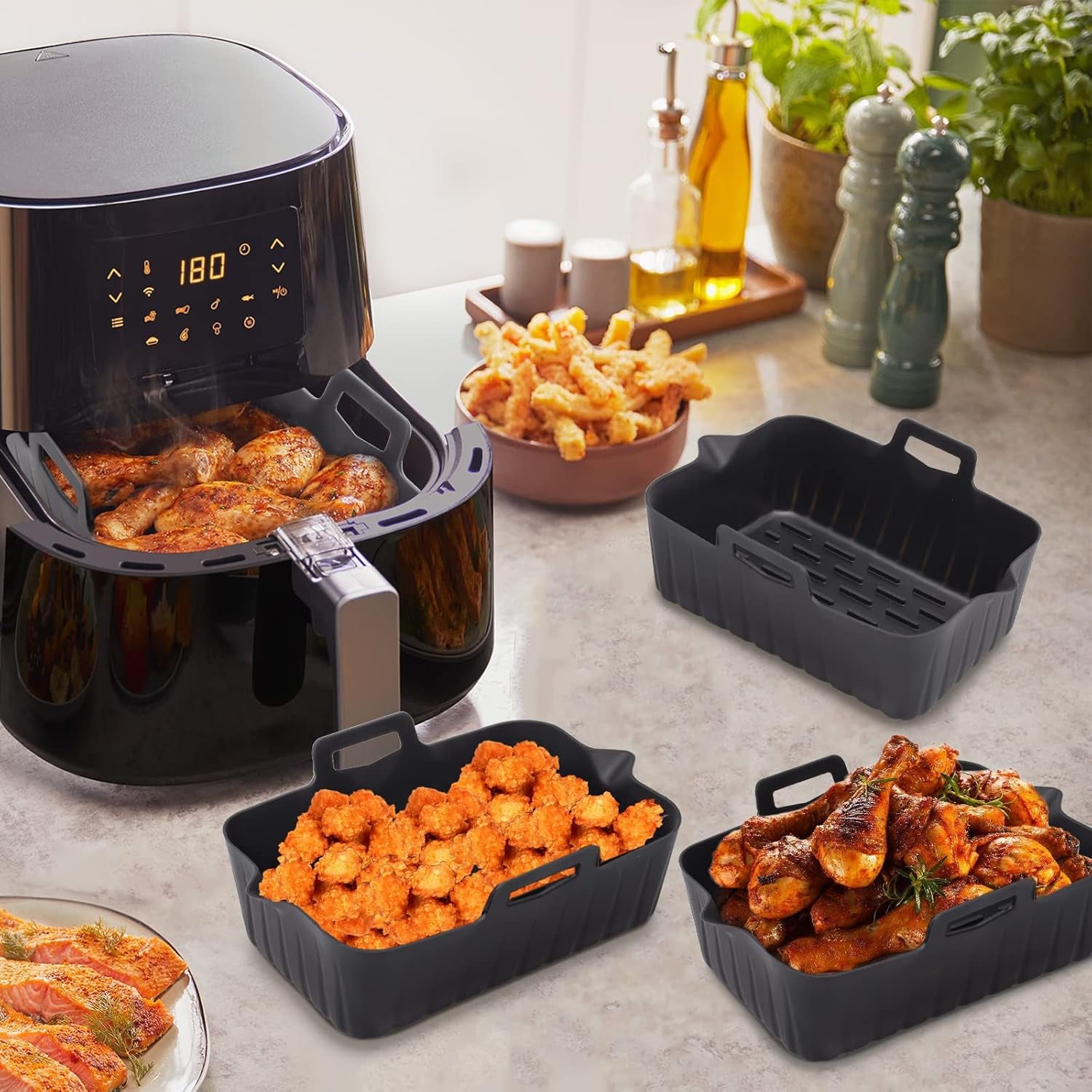 Alyvisun Silicone Air Mold, 2-Piece Accessories Oil-Free Fryer Reusable Air Frye