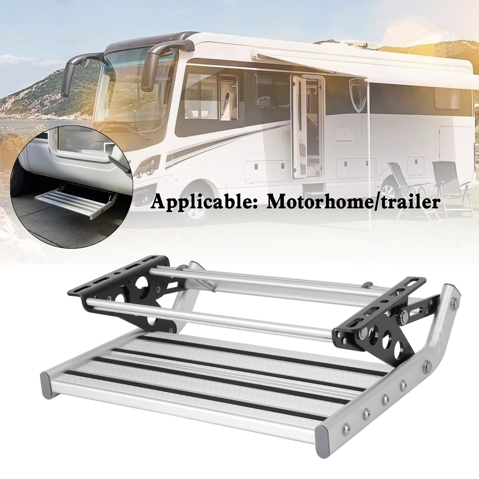 Areyourshop Aluminum Manual Pull Out Drop down Stair Zip Folding Step for Motorhome RV Campervan Caravan Accessories