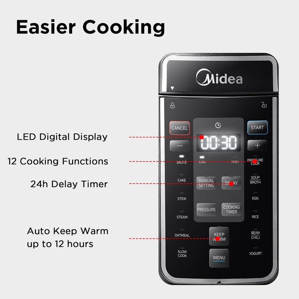 Midea Pressure Cooker Midea Pressure Cooker with 12 Presets and 7.6L Multi Cooke