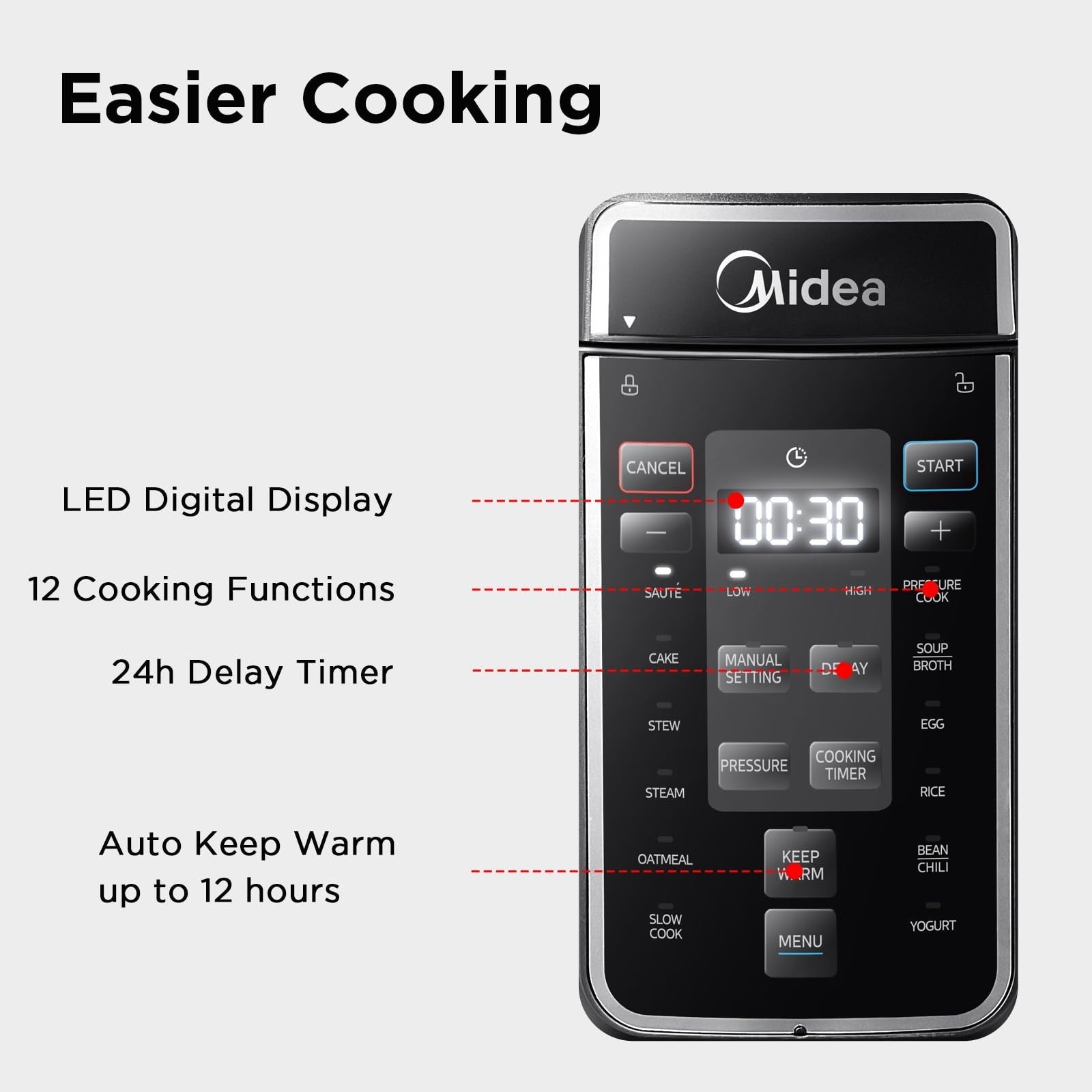 Midea Pressure Cooker Midea Pressure Cooker with 12 Presets and 7.6L Multi Cooke