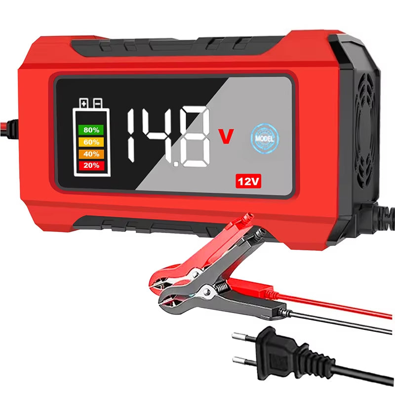 12V 6A Fully Automatic Car Battery Charger Pulse Repair LCD Battery Charger for Auto Moto Lead Acid Battery Smart Charging