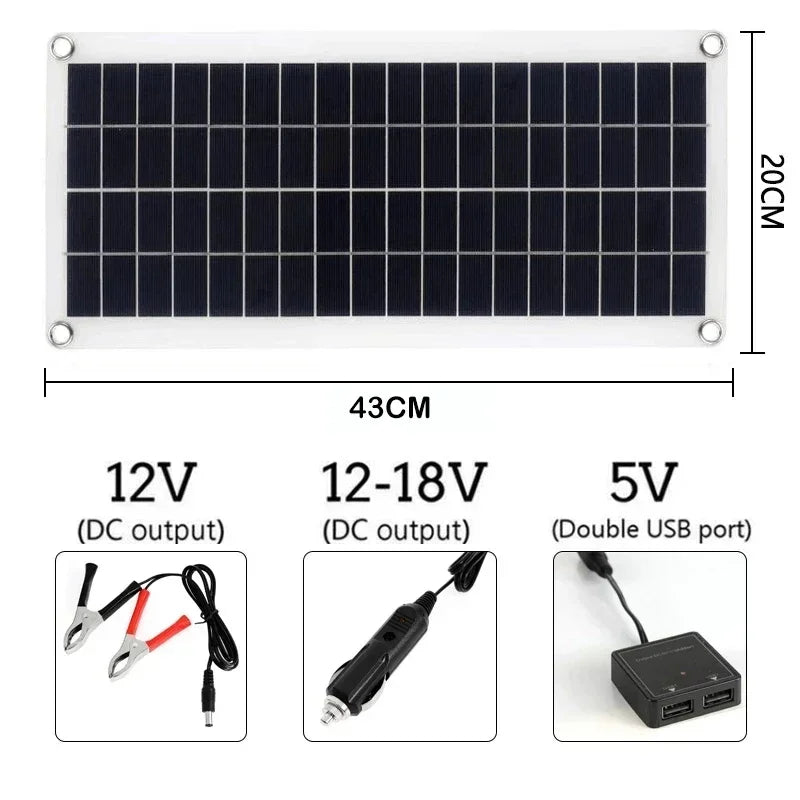 20W-1000W Solar Panel 12V Solar Cell 10A-100A Controller Solar Plate Kit for Phone RV Car Caravan Home Camping Outdoor Battery