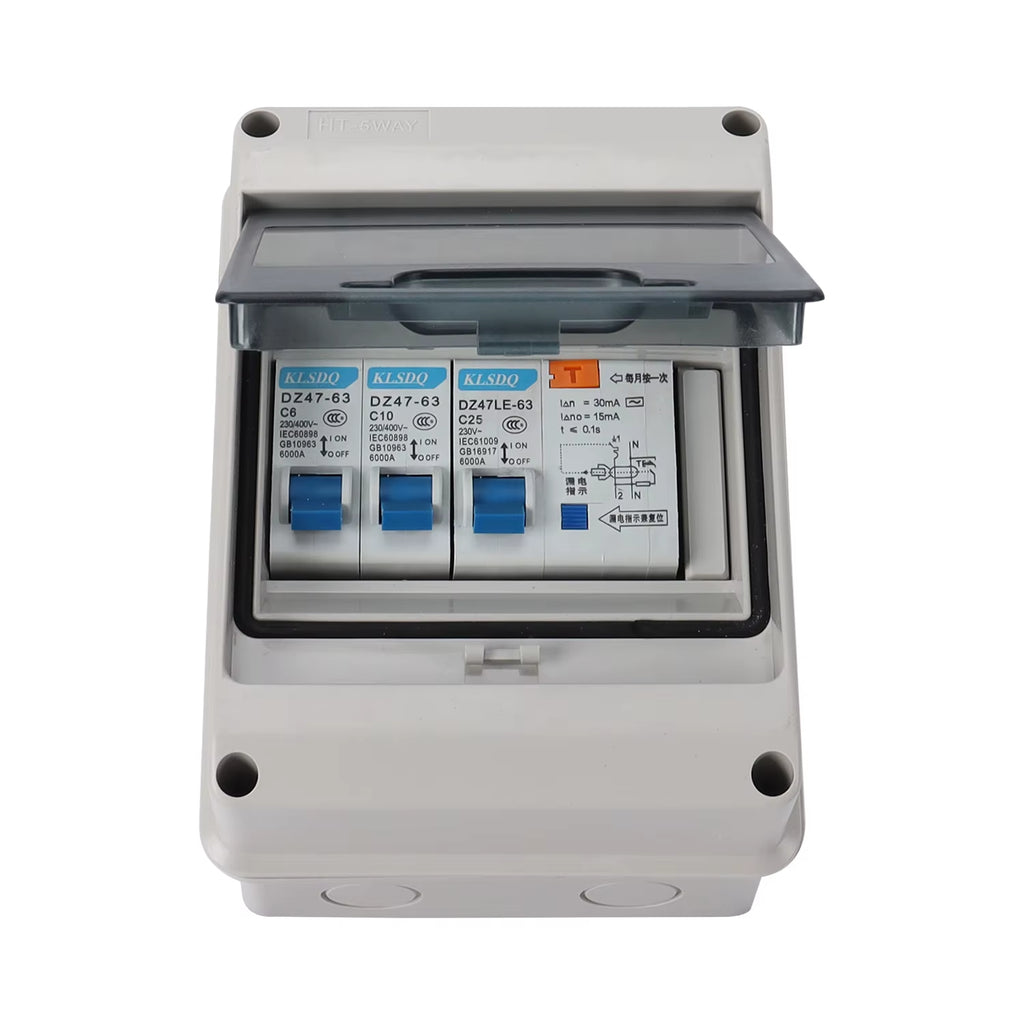 5 Way Garage Caravan Campervan IP65 Weatherproof Consumer Unit Enclosure 25A 30Ma RCD MCB Fuse Box