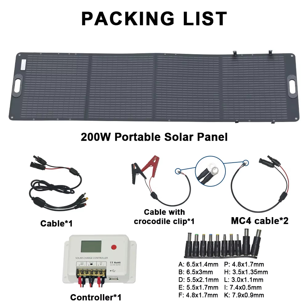 ETFE 200W Foldable Solar Panels Cell 20.5V Portable Solar Charging Panel Complete Kit for Outdoor Tourism Camping Power Station