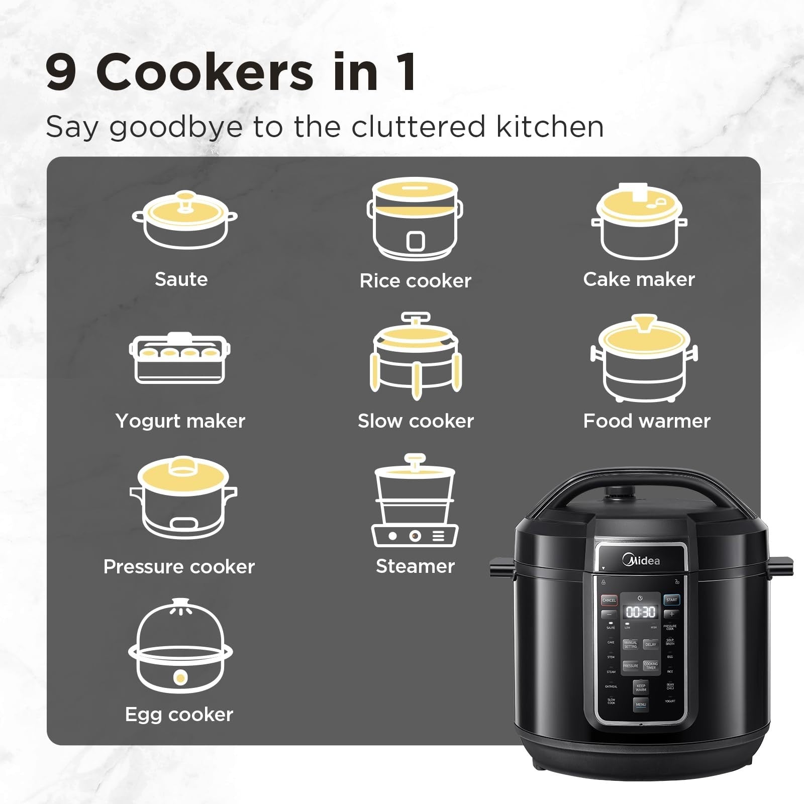 Midea Pressure Cooker Midea Pressure Cooker with 12 Presets and 7.6L Multi Cooke