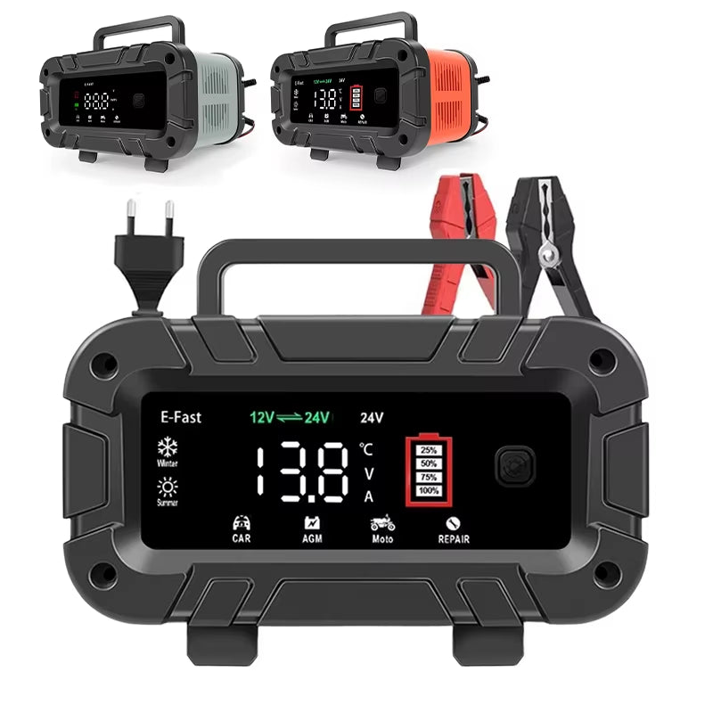 7-Segment 10A/5A/6A Car Motorcycle Charger 12V/24V Smart Charger Lithium AGM GEL Lead-Acid Lifepo4 Battery Charger for Car