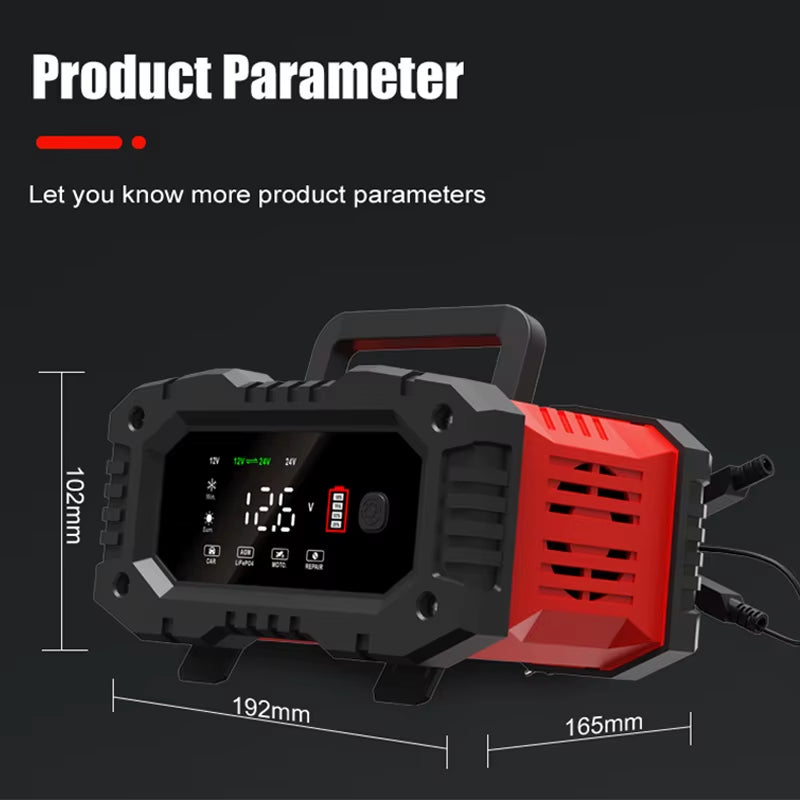 20A/10A Fully Automatic Battery Charger 12V/24V Smart Car Battery Charger for AGM GEL WET Lead Acid Fast Charging Pulse Repair