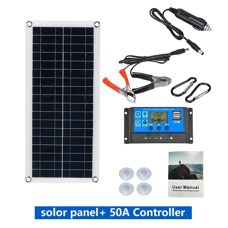 1000W Solar Panel 12V Solar Cell 10A-100A Controller Solar Plate Kit for Phone RV Car Caravan Home Camping Outdoor Battery
