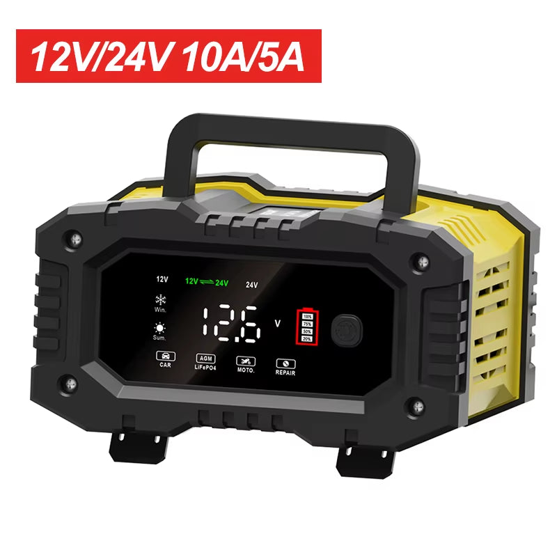 20A/10A Fully Automatic Battery Charger 12V/24V Smart Car Battery Charger for AGM GEL WET Lead Acid Fast Charging Pulse Repair