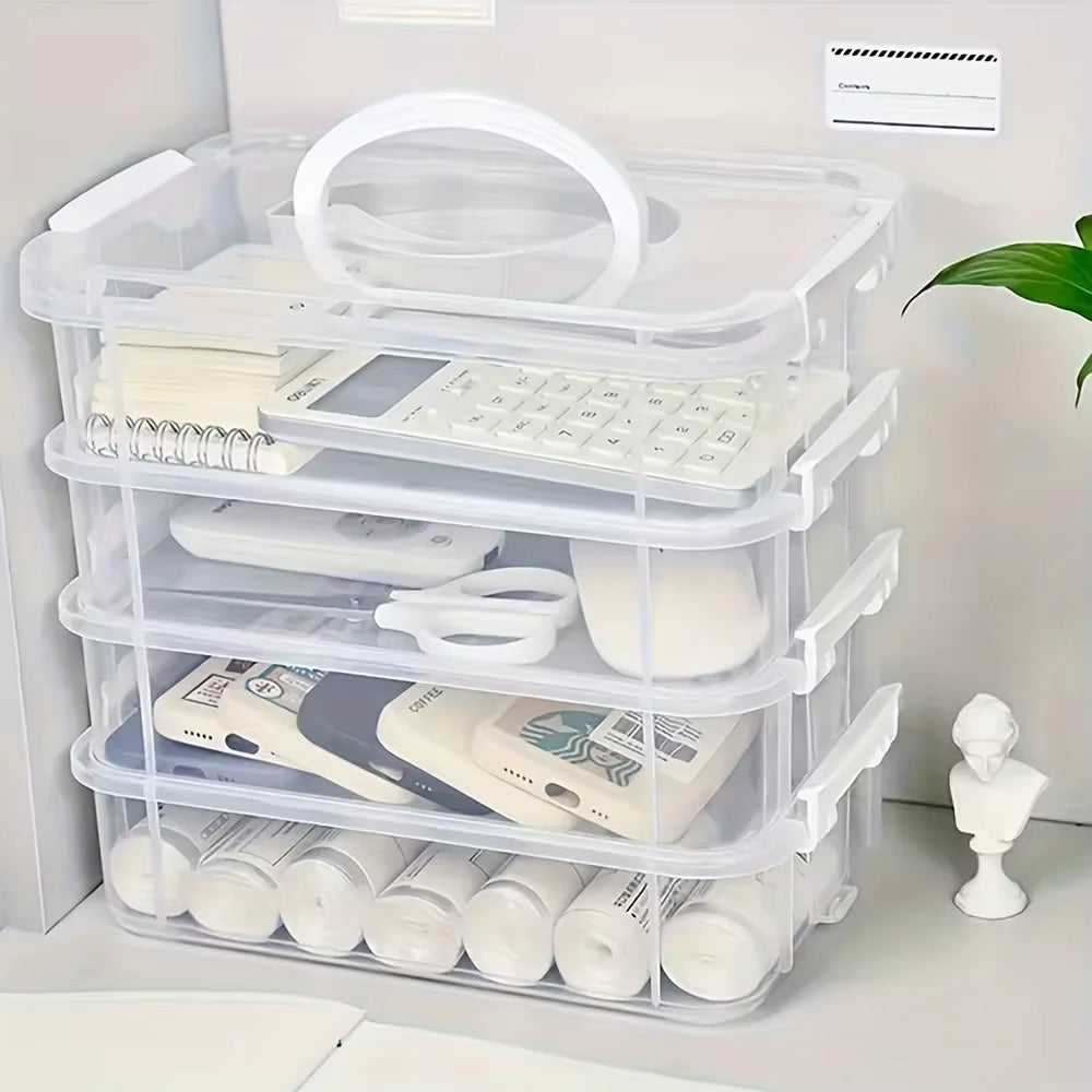 4-Layer Transparent Plastic Storage Box Cover Partitioned Drawer Storage Box Building Block Storage Box Portable Storage Box