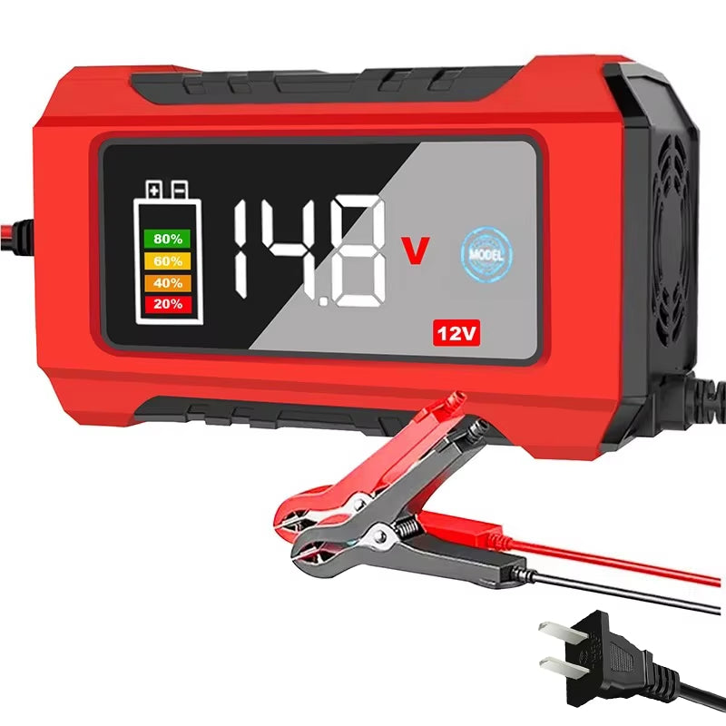 12V 6A Fully Automatic Car Battery Charger Pulse Repair LCD Battery Charger for Auto Moto Lead Acid Battery Smart Charging