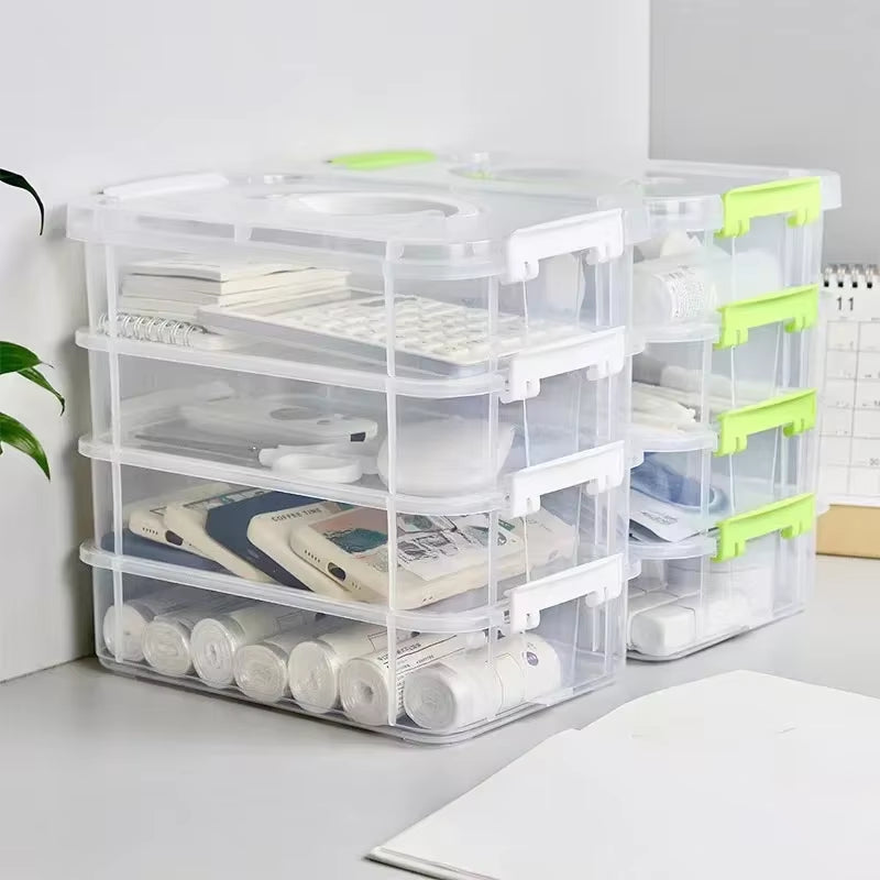4-Layer Transparent Plastic Storage Box Cover Partitioned Drawer Storage Box Building Block Storage Box Portable Storage Box